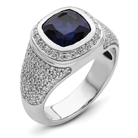 IBGoodman 14k White Gold 1 carat Lab Grown Diamond VS/SI+ G+ and Created Blue Sapphire Complete Men