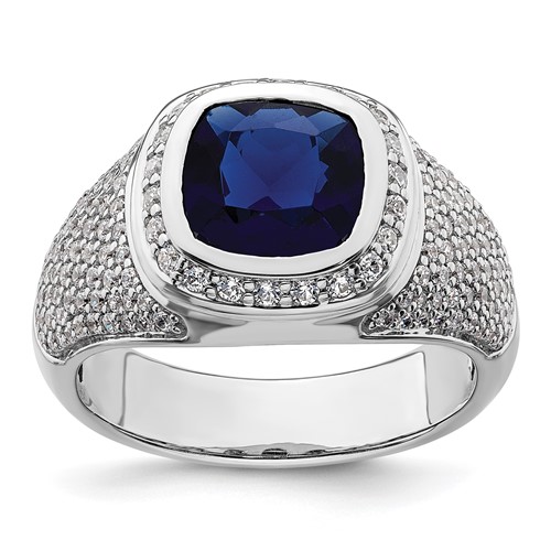 IBGoodman 14K White Gold 1 Carat Lab Grown Diamond VS SI+ G+ and Created Blue Sapphire Complete Men