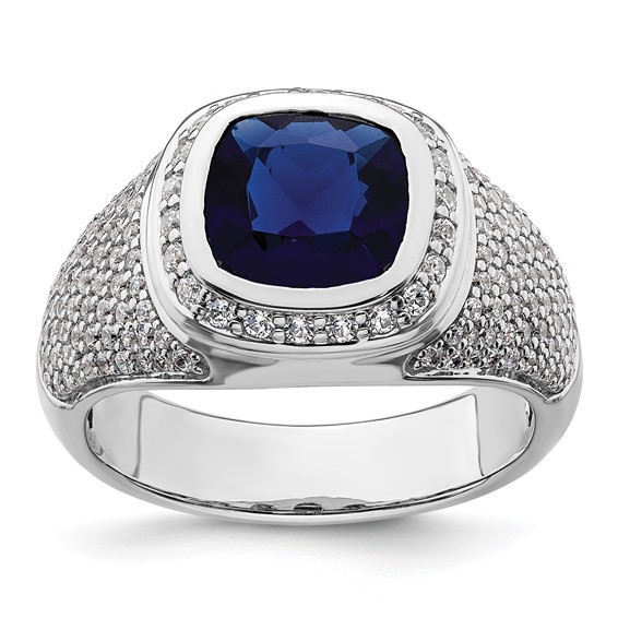 IBGoodman 14k White Gold 1 carat Lab Grown Diamond VS/SI+ G+ and Created Blue Sapphire Complete Men