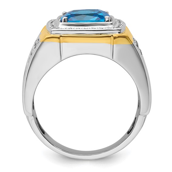 IBGoodman 14k Two-Tone 3/4 carat Lab Grown Diamond VS/SI+ G+ and Blue Topaz Complete Men's Ring