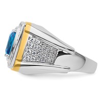 IBGoodman 14K Two-Tone 0.75 Carat Lab Grown Diamond VS SI+ G+ and Blue Topaz Complete Men's Ring view 3