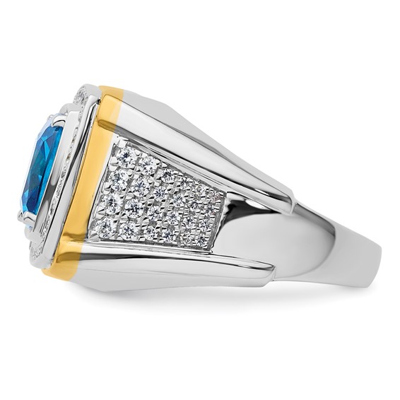 IBGoodman 14k Two-Tone 3/4 carat Lab Grown Diamond VS/SI+ G+ and Blue Topaz Complete Men's Ring