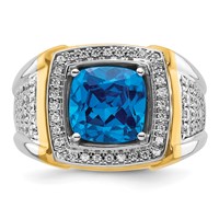 IBGoodman 14K Two-Tone 0.75 Carat Lab Grown Diamond VS SI+ G+ and Blue Topaz Complete Men's Ring view 4