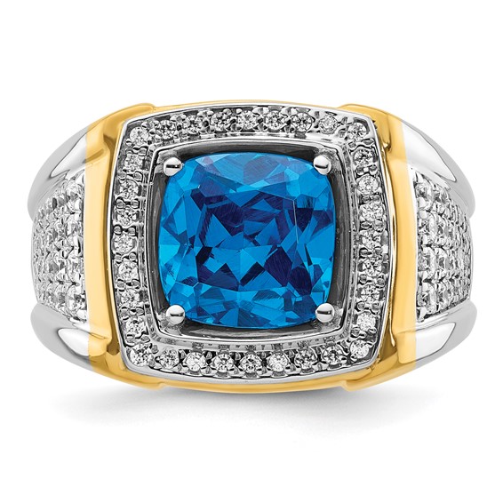 IBGoodman 14k Two-Tone 3/4 carat Lab Grown Diamond VS/SI+ G+ and Blue Topaz Complete Men's Ring