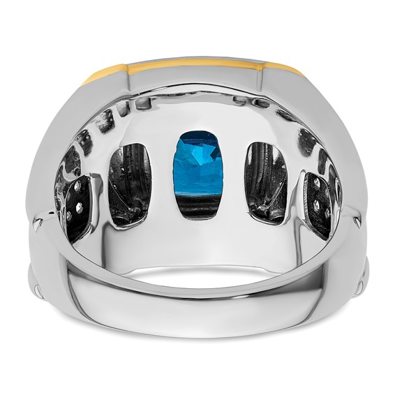 IBGoodman 14k Two-Tone 3/4 carat Lab Grown Diamond VS/SI+ G+ and Blue Topaz Complete Men's Ring