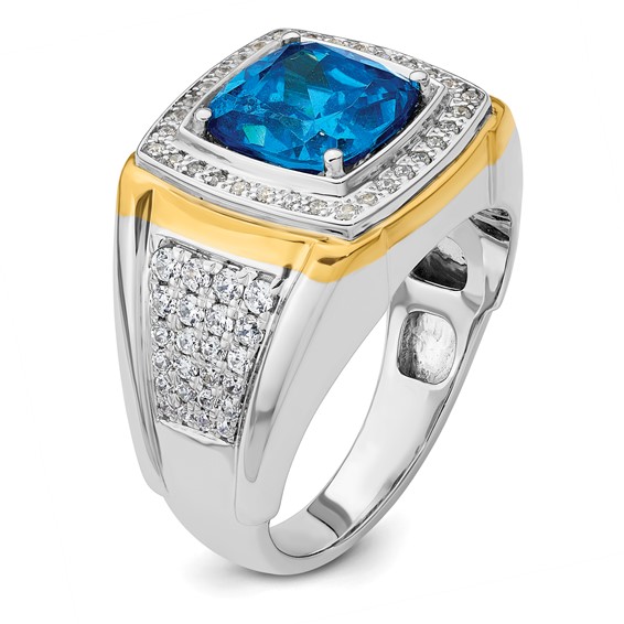 IBGoodman 14k Two-Tone 3/4 carat Lab Grown Diamond VS/SI+ G+ and Blue Topaz Complete Men's Ring