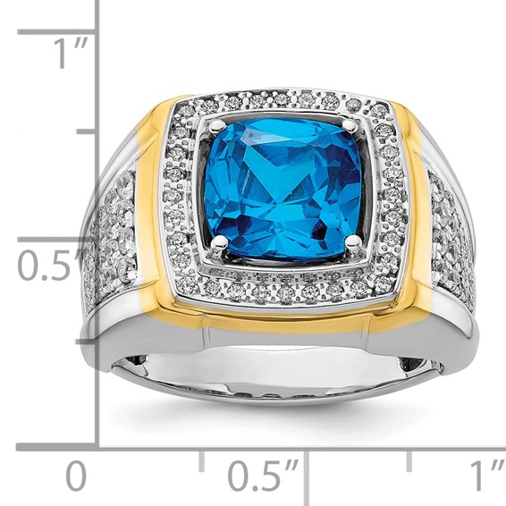 IBGoodman 14k Two-Tone 3/4 carat Lab Grown Diamond VS/SI+ G+ and Blue Topaz Complete Men's Ring