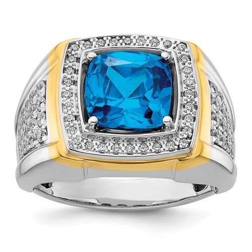 IBGoodman 14K Two-Tone 0.75 Carat Lab Grown Diamond VS SI+ G+ and Blue Topaz Complete Men's Ring