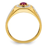 IBGoodman 14K Yellow Gold 0.62 Carat Lab Grown Diamond VS SI+ G+ and Created Ruby Complete Men's Ring view 2