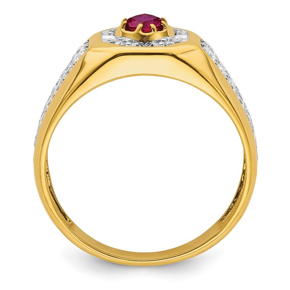 IBGoodman 14k 5/8 carat Lab Grown Diamond VS/SI+ G+ and Created Ruby Complete Men's Ring
