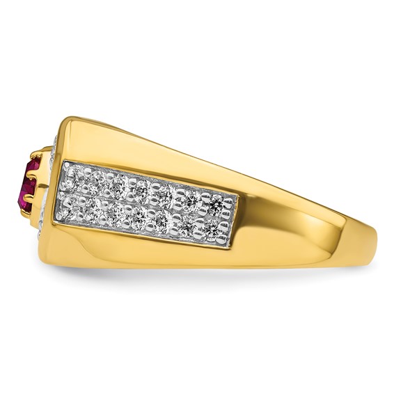 IBGoodman 14k 5/8 carat Lab Grown Diamond VS/SI+ G+ and Created Ruby Complete Men's Ring
