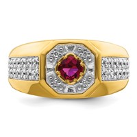IBGoodman 14K Yellow Gold 0.62 Carat Lab Grown Diamond VS SI+ G+ and Created Ruby Complete Men's Ring view 4