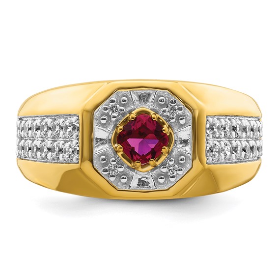 IBGoodman 14k 5/8 carat Lab Grown Diamond VS/SI+ G+ and Created Ruby Complete Men's Ring