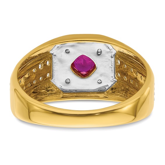 IBGoodman 14k 5/8 carat Lab Grown Diamond VS/SI+ G+ and Created Ruby Complete Men's Ring