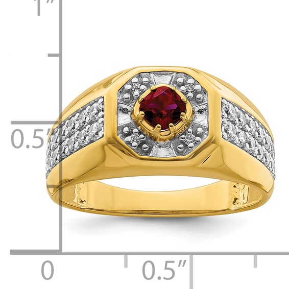 IBGoodman 14k 5/8 carat Lab Grown Diamond VS/SI+ G+ and Created Ruby Complete Men's Ring