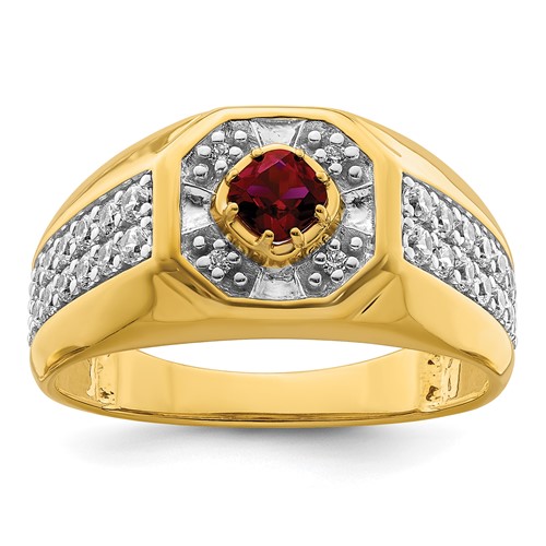 IBGoodman 14K Yellow Gold 0.62 Carat Lab Grown Diamond VS SI+ G+ and Created Ruby Complete Men's Ring