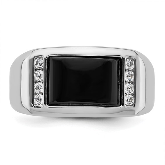IBGoodman 14k White Gold 1/5 carat Lab Grown Diamond VS/SI+ G+ and Onyx Complete Men's Ring