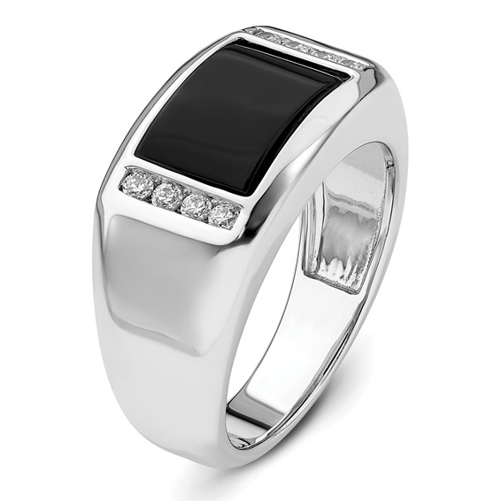 IBGoodman 14k White Gold 1/5 carat Lab Grown Diamond VS/SI+ G+ and Onyx Complete Men's Ring