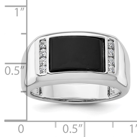 IBGoodman 14k White Gold 1/5 carat Lab Grown Diamond VS/SI+ G+ and Onyx Complete Men's Ring