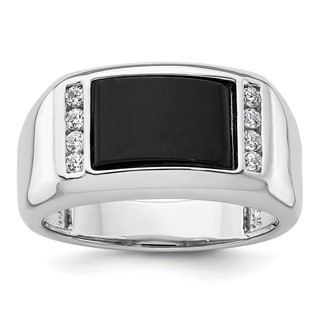 IBGoodman 14k White Gold 1/5 carat Lab Grown Diamond VS/SI+ G+ and Onyx Complete Men's Ring