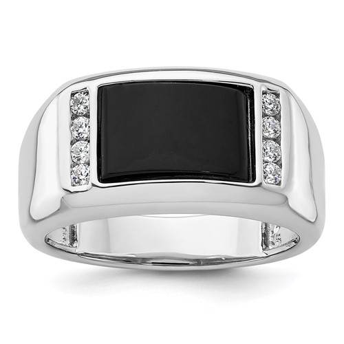 IBGoodman 14K White Gold 0.20 Carat Lab Grown Diamond VS SI+ G+ and Onyx Complete Men's Ring