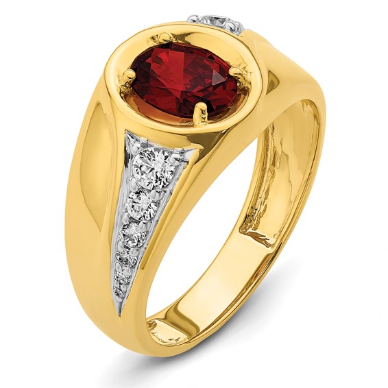 IBGoodman 14k 3/8 carat Lab Grown Diamond VS/SI+ G+ and Created Ruby Complete Men's Ring