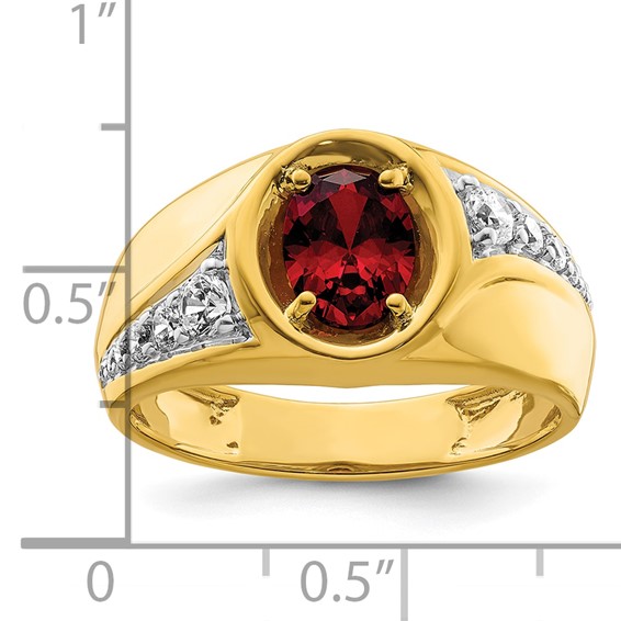 IBGoodman 14k 3/8 carat Lab Grown Diamond VS/SI+ G+ and Created Ruby Complete Men's Ring