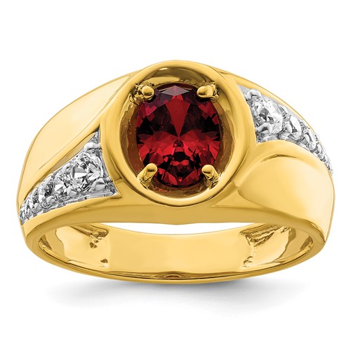 IBGoodman 14K Yellow Gold 0.38 Carat Lab Grown Diamond VS SI+ G+ and Created Ruby Complete Men's Ring