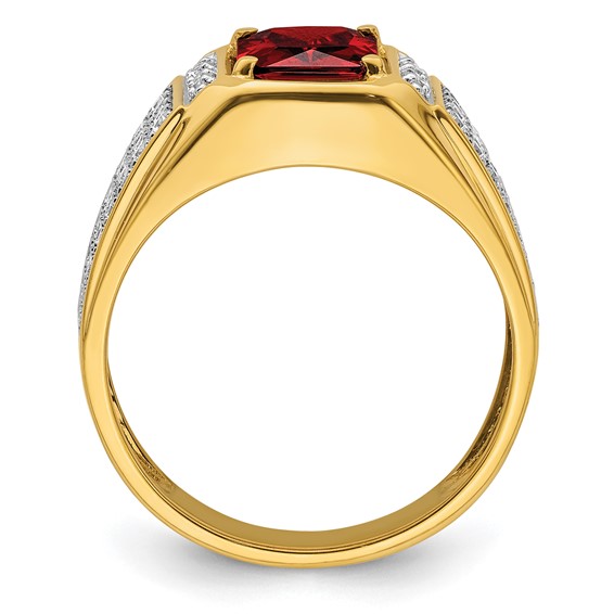 IBGoodman 14k with White Rhodium 3/4 carat Lab Grown Diamond VS/SI+ G+ and Created Ruby Complete Men's Ring