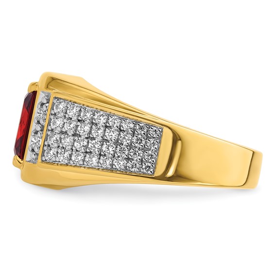 IBGoodman 14k with White Rhodium 3/4 carat Lab Grown Diamond VS/SI+ G+ and Created Ruby Complete Men's Ring