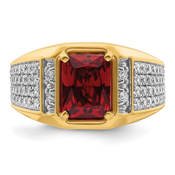 IBGoodman 14k with White Rhodium 3/4 carat Lab Grown Diamond VS/SI+ G+ and Created Ruby Complete Men's Ring