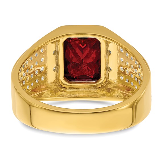 IBGoodman 14k with White Rhodium 3/4 carat Lab Grown Diamond VS/SI+ G+ and Created Ruby Complete Men's Ring