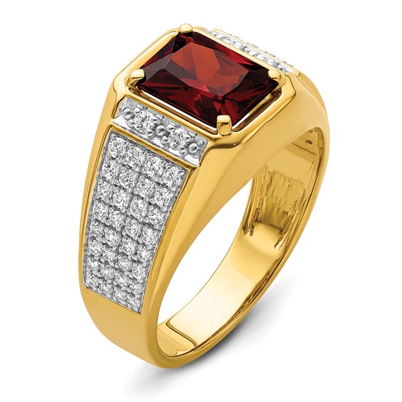 IBGoodman 14k with White Rhodium 3/4 carat Lab Grown Diamond VS/SI+ G+ and Created Ruby Complete Men's Ring