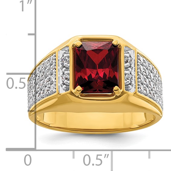 IBGoodman 14k with White Rhodium 3/4 carat Lab Grown Diamond VS/SI+ G+ and Created Ruby Complete Men's Ring