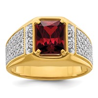 IBGoodman 14K Yellow Gold Ring with White Rhodium 0.75 Carat Lab Grown Diamond VS SI+ G+ and Created Ruby Complete Men's view 1