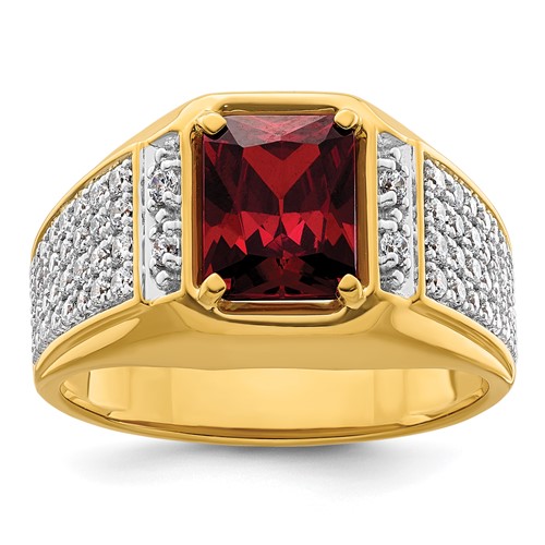IBGoodman 14K Yellow Gold Ring with White Rhodium 0.75 Carat Lab Grown Diamond VS SI+ G+ and Created Ruby Complete Men's