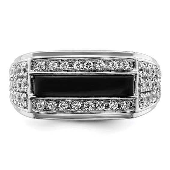 IBGoodman 14k White Gold 1 carat Lab Grown Diamond VS/SI+ G+ and Onyx Complete Men's Ring