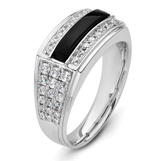 IBGoodman 14k White Gold 1 carat Lab Grown Diamond VS/SI+ G+ and Onyx Complete Men's Ring
