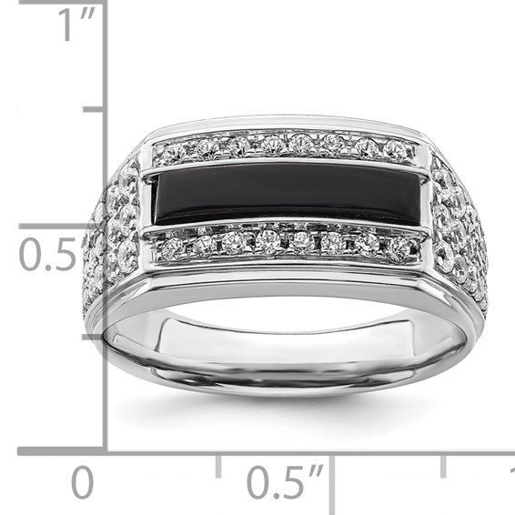 IBGoodman 14k White Gold 1 carat Lab Grown Diamond VS/SI+ G+ and Onyx Complete Men's Ring