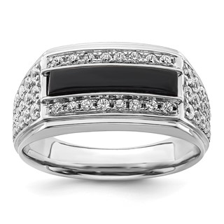 IBGoodman 14k White Gold 1 carat Lab Grown Diamond VS/SI+ G+ and Onyx Complete Men's Ring