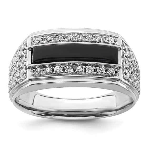 IBGoodman 14k White Gold 1 carat Lab Grown Diamond VS/SI+ G+ and Onyx Complete Men's Ring