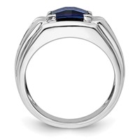 IBGoodman 14K White Gold 0.25 Carat Lab Grown Diamond VS SI+ G+ and Lab Created Blue Sapphire Complete Men's Ring view 2