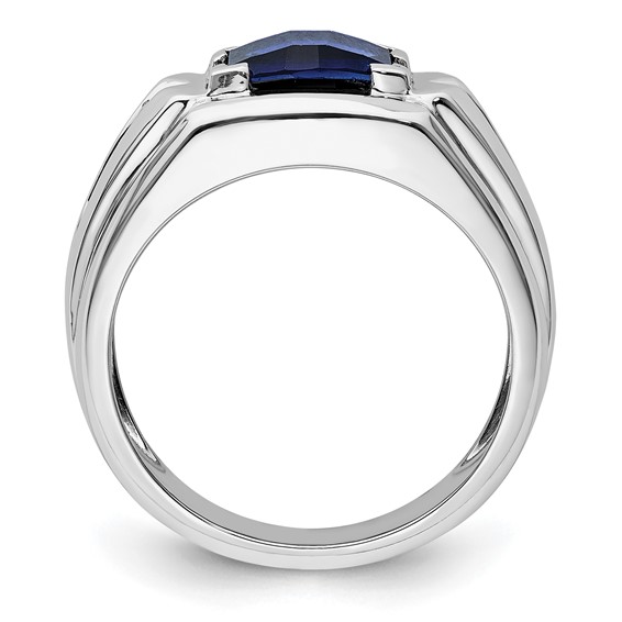 IBGoodman 14k White Gold 1/4 carat Lab Grown Diamond VS/SI+ G+ and Lab Created Blue Sapphire Complete Men's Ring