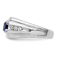 IBGoodman 14K White Gold 0.25 Carat Lab Grown Diamond VS SI+ G+ and Lab Created Blue Sapphire Complete Men's Ring view 3