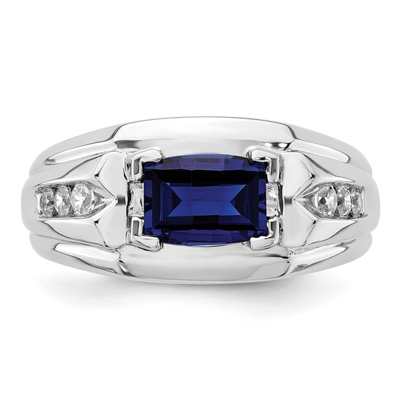 IBGoodman 14k White Gold 1/4 carat Lab Grown Diamond VS/SI+ G+ and Lab Created Blue Sapphire Complete Men's Ring