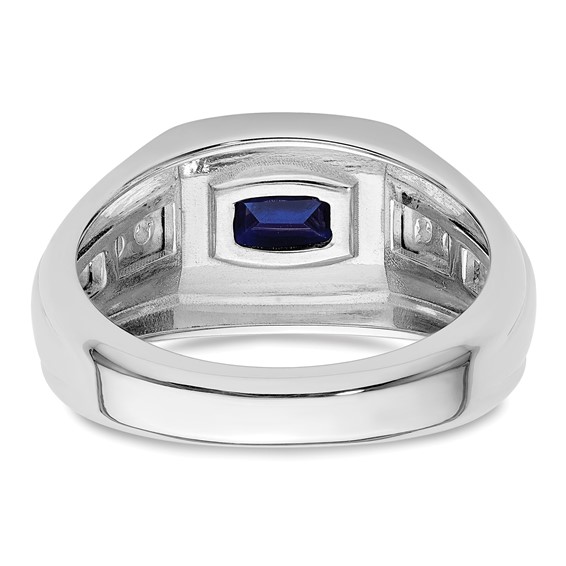 IBGoodman 14k White Gold 1/4 carat Lab Grown Diamond VS/SI+ G+ and Lab Created Blue Sapphire Complete Men's Ring