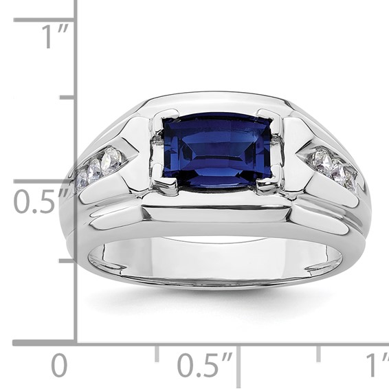 IBGoodman 14k White Gold 1/4 carat Lab Grown Diamond VS/SI+ G+ and Lab Created Blue Sapphire Complete Men's Ring