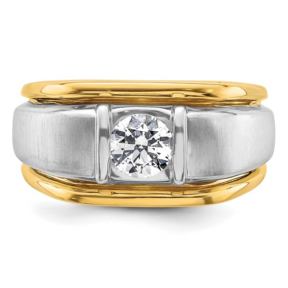 IBGoodman 14k Two-tone 3/4 carat Lab Grown Diamond VS/SI+ G+ Complete Polished and Satin Men's Ring