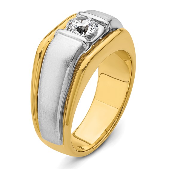 IBGoodman 14k Two-tone 3/4 carat Lab Grown Diamond VS/SI+ G+ Complete Polished and Satin Men's Ring