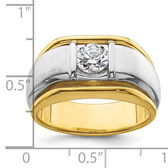 IBGoodman 14k Two-tone 3/4 carat Lab Grown Diamond VS/SI+ G+ Complete Polished and Satin Men's Ring